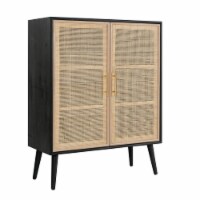 Dana 40 Inch Storage Cabinet, Wood Frame, 2 Shelves, 2 Rattan Doors, Black, Saltoro Sherpi