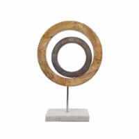 18 Inch Accent Decor, Concentric Rings, Brown Mango Wood on a Marble Base- Saltoro Sherpi