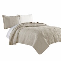 Ada 2 Piece Microfiber Twin Size Quilt Set, Mandala Embroidery, Cream- Saltoro Sherpi