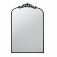 Kea 36 Inch Wall Mirror, Black Curved Metal Frame, Baroque Accent Design