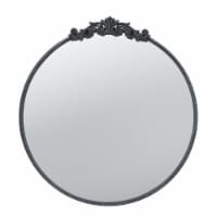 Kea 32 Inch Vintage Round Wall Mirror, Black Metal Frame, Baroque Design
