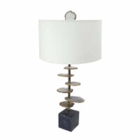 Parks 30 Inch Table Lamp With Agate Slices and Linen Drum Shade, Brown- Saltoro Sherpi