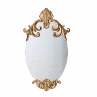 Vic 26 Inch Oval Wall Mirror, Ornate Scrolled Wood Frame, Gold Finish- Saltoro Sherpi