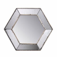Filo 21 Inch Wall Accent Mirror, Raised Tall Hexagon Silver Wood Frame- Saltoro Sherpi
