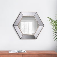 Filo 21 Inch Wall Accent Mirror, Raised Tray Edges, Hexagonal Mirror Frame- Saltoro Sherpi