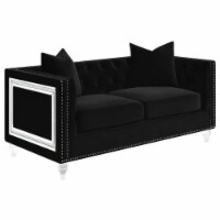 Atlas 67 Inch Accent Loveseat, Nailhead Trim, Acrylic Accent, Black Velvet- Saltoro Sherpi