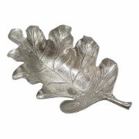 22 Inch Modern Decorative Tray, Oak Leaf Design Striking Silver Metal Frame- Saltoro Sherpi
