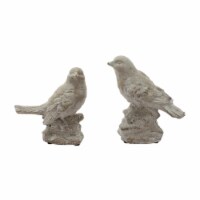 Kima 7 Inch Set of 2 Perched Birds Accent Decor, Weathered Gray Ceramic- Saltoro Sherpi