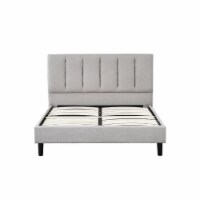 Heli Queen Bed, Gray Linen Upholstered Frame, Vertical Tufted Headboard- Saltoro Sherpi