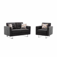 Caden Loveseat and Chair Set with Side Pockets and 3 Pillows, Gray Fabric- Saltoro Sherpi