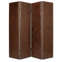 Ares 84 Inch 4 Panel Screen, Light Brown Vegan Faux Leather, Button Tufting- Saltoro Sherpi