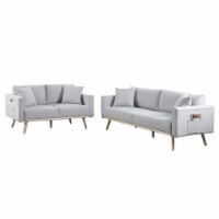 Mico 75 Inch 2 Piece Sofa and Loveseat Set, USB Ports, Light Gray Fabric- Saltoro Sherpi