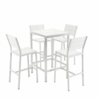 Kylo 43 Inch Bar Table Set, White Polyresin Backrests and Seats, Aluminum- Saltoro Sherpi