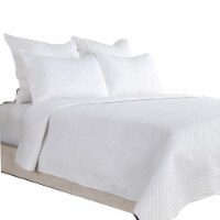 Kahn Hand Stitched Sateen King Quilt, Cotton Fill, Mitered Corners, White- Saltoro Sherpi