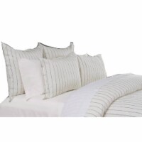 Tara King Size Linen Duvet Cover, Stripe Design and Mitered Corners, Ivory- Saltoro Sherpi
