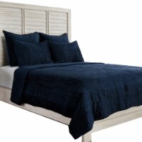 Lipa 96 x 108 Hand Stitched King Kantha Quilt, Polyfill, Velvet, Ocean Blue- Saltoro Sherpi