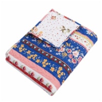 Pico 60 Inch Throw Blanket, Polka Dots and Blue Flowers, Blue Microfiber- Saltoro Sherpi