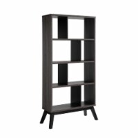 65 Inch Modern Bookcase, Four Shelves with Dividers, Flared Legs, Gray- Saltoro Sherpi