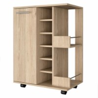 28 Inch Modern Bar Cabinet, 6 Compartments, Laminate Finish, Oak Brown- Saltoro Sherpi