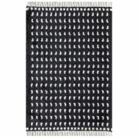 Shin 5 x 7 Area Rug, Woven Black and White Dotted Print, Tassel Edges- Saltoro Sherpi