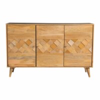 Liv 56 Inch 3 Door Sideboard Cabinet Console, Geometric, Natural Brown- Saltoro Sherpi