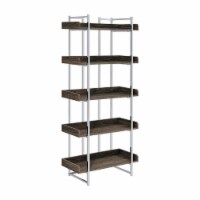Pam 70 Inch Bookcase, 5 Wood Shelves with Raised Edges, Chrome Metal Frame- Saltoro Sherpi