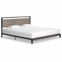 Quak Modern King Sized Platform Bed, Gray Headboard, Black Metal Frame- Saltoro Sherpi