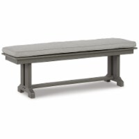 Vrai 54 Inch Outdoor Bench, Gray Wood Frame, Trestle Base, Cushioned Seat