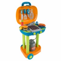 Pretend Play BBQ Grill Kids Dinner Playset with Sounds Lights Food Utensils