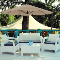 Patio Umbrella, Cantilever Hanging Outdoor Shade- Easy Crank and Base 10 Ft Sand