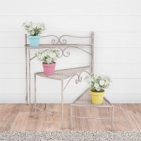 White Plant Stand 3-Tier Indoor or Outdoor Folding Spiral Stair Wrought Iron Home and Garden