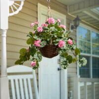 Faux Flowers Indoor Outdoor Pink Geranium Hanging Lifelike Floral Arrangement with Hanging
