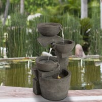 Outdoor Water Fountain 3 Tiers 29 Inch LED Light Backyard Oasis Waterfall