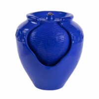 Jar Water Fountain – Indoor Outdoor Ceramic-Look Glazed Pot Resin Waterfall Electric Pump LED