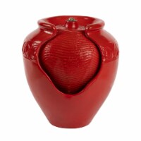 Jar Water Fountain – Indoor Outdoor Ceramic-Look Glazed Pot Resin Waterfall Electric Pump LED