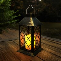 Solar Powered Lantern- Hanging or Tabletop Water Resistant LED Pillar Candle Lamp