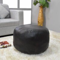 BBH Homes Handmade Black Round Shaped Leather Pouf Ottomans BBBACPF0012 black round