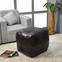 BBH Homes Handmade Black Round Shaped Leather Pouf Ottomans BBBACPF0012 black square