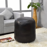 BBH Homes Handmade Black Round Shaped Leather Pouf Ottomans BBBACPF0012 brown round