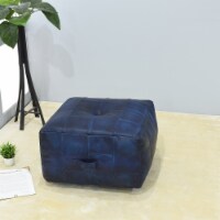 BBH Homes Handmade Black Square Shaped Leather Pouf Ottomans BBBACPF0025 vintage blue square