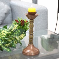 BBH Homes Handmade Pillar Shaped Iron & Wood Candle Holder 8.26 x 3.5 x 3.5 in BBHVK0008