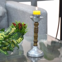 BBH Homes Handmade Pillar Shaped Iron & Wood Candle Holder 8.26 x 3.5 x 3.5 in BBHVK0010