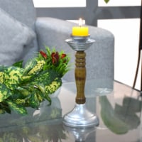 BBH Homes Handmade Pillar Shaped Iron & Wood Candle Holder 8.26 x 3.5 x 3.5 in BBHVK0011