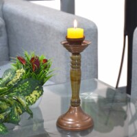 BBH Homes Handmade Pillar Shaped Iron & Wood Candle Holder 8.26 x 3.5 x 3.5 in BBHVK0011