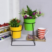 BBH Homes Handmade Round Shaped Iron Planters 10.4 x 4.5 x 8.9 Inch BBVK1015 yellow & green