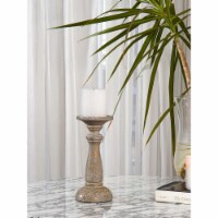 Traditional Gray Wash Eco-friendly Handmade Mango Wood Pillar Candle Holder 9 inch
