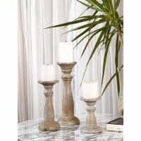 Traditional Gray Wash Eco-friendly Handmade Mango Wood Pillar Candle Holder 6,9,12 inch