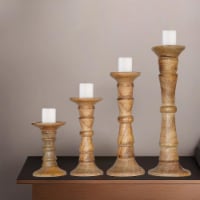 Handmade Mango Wood Pillar Candle Holder Eco-Friendly Walnut Color Home Decor 6,9,12,15 Inch Perspective: Main