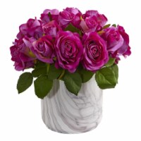 Nearly Natural 1603-PP Rose Artificial Arrangement in Marble Finished Vase - Purple