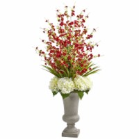 Nearly Natural 1691-RD Cherry Blossom & Hydrangeas Artificial Arrangement in Urn - Red